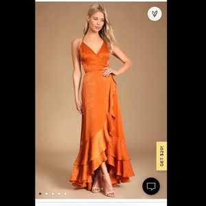 In Love Forever Rust Orange Satin Lace up high low dress 🍊 🧡